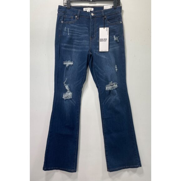 Almost Famous - Women's High-Rise Bootcut Jeans Distressed - Blue - 9 - Picture 1 of 15